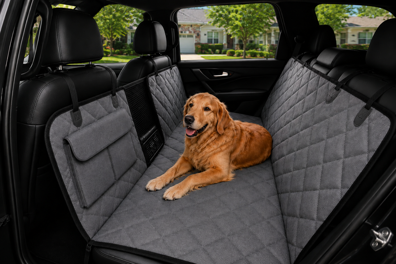 Backseat with PawLiner showing a flatter travel-ready platform