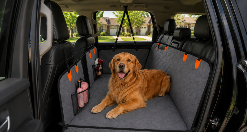 Backseat with PawLiner showing a flatter travel-ready platform